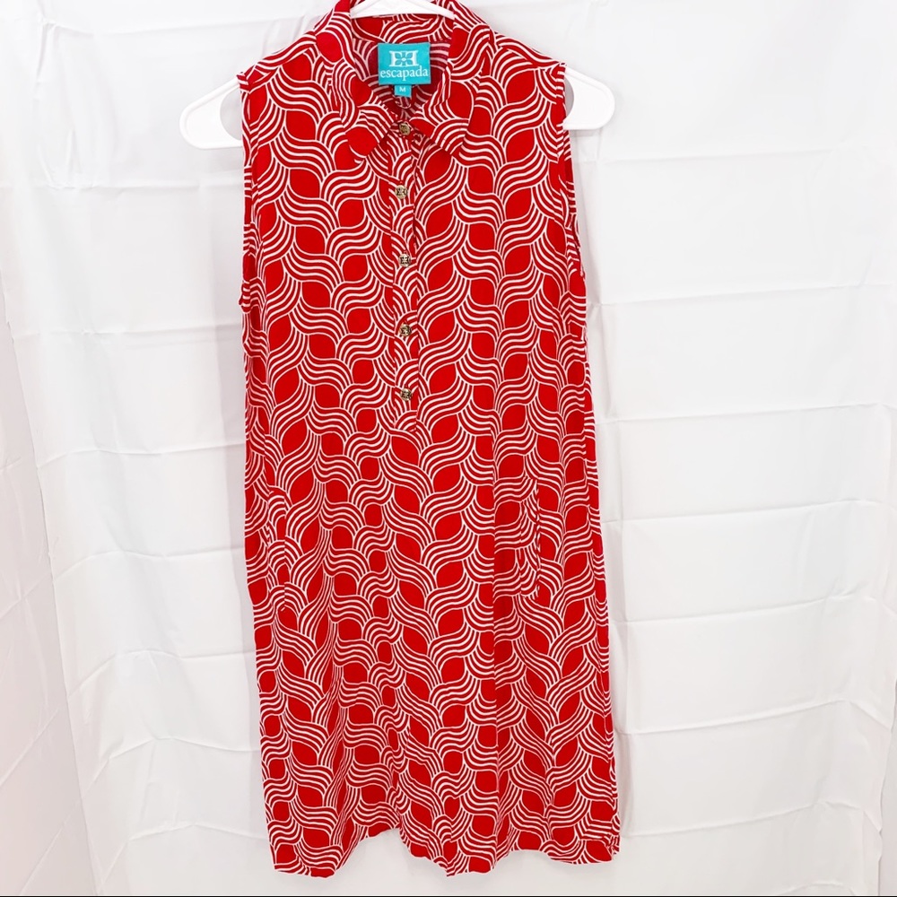 Escapada Shift Dress Red & White Pockets